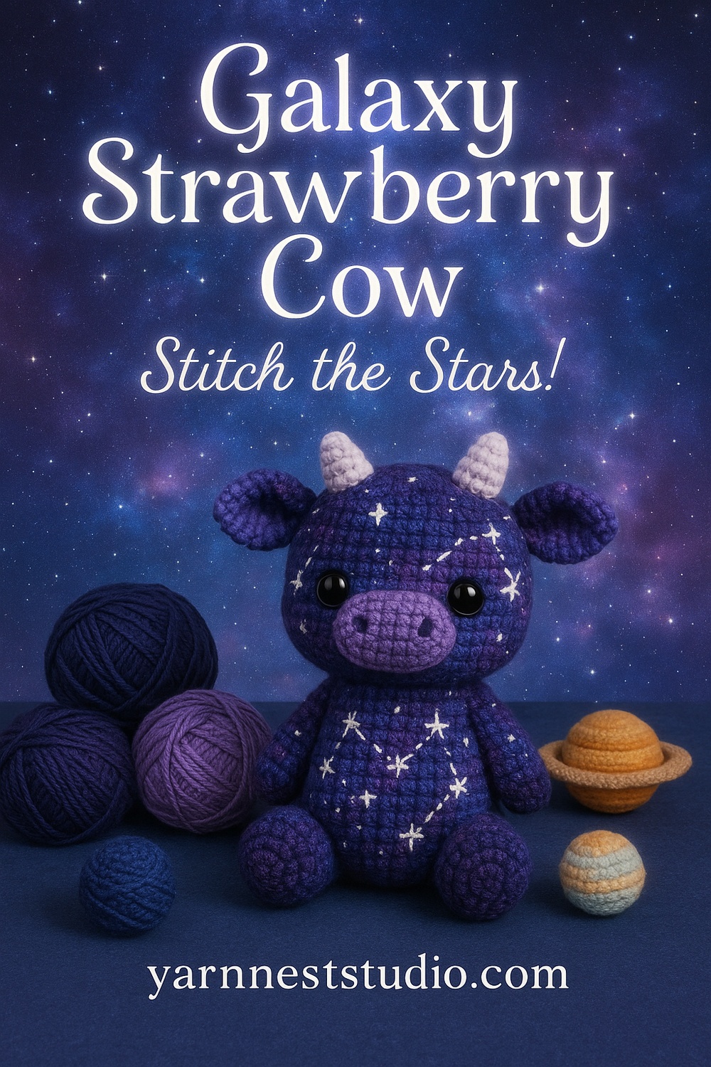 Galaxy Strawberry Cow with Starry Embroidery