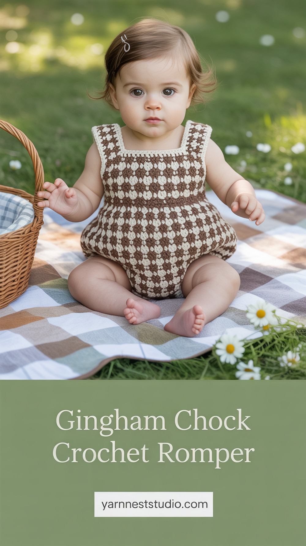 Gingham Check Crochet Romper