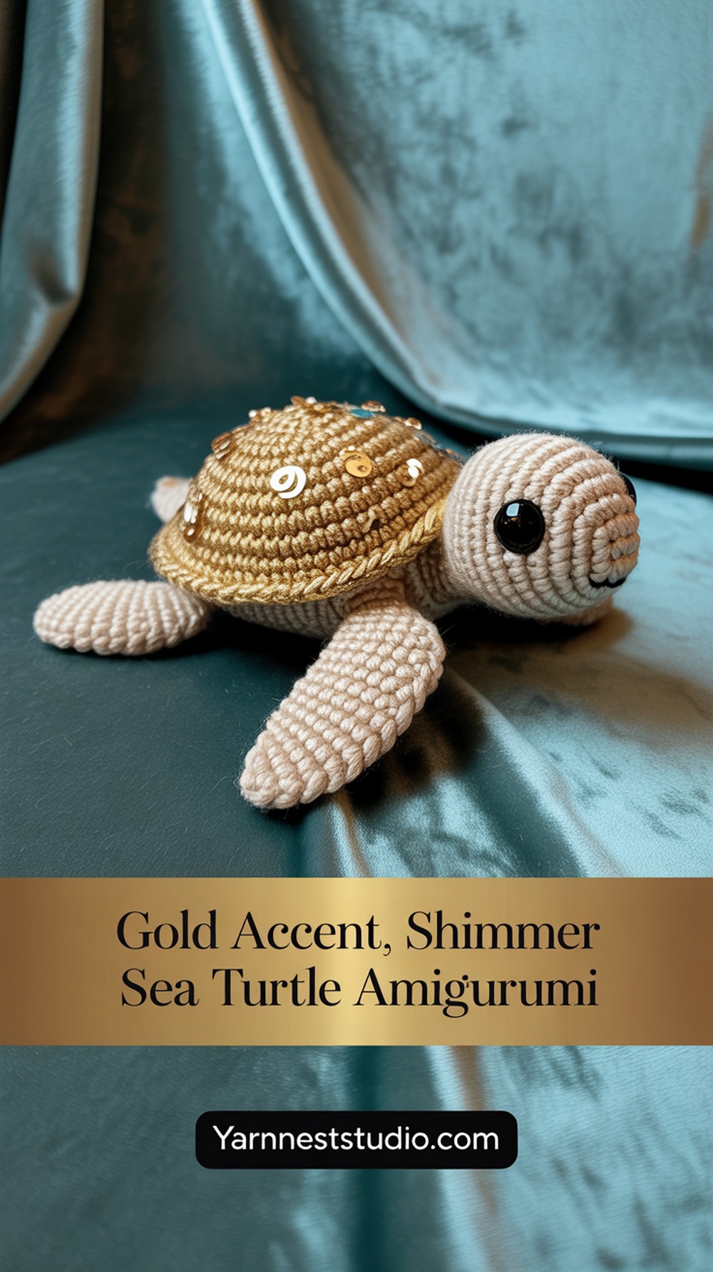 Gold accent shimmer sea turtle amigurumi