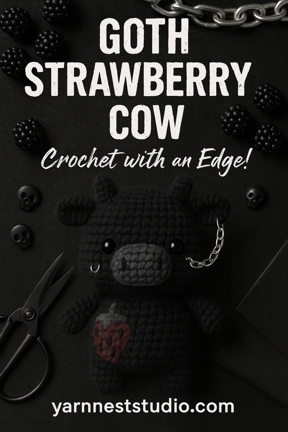 Gothic Strawberry Cow with Black Strawberries and Chains