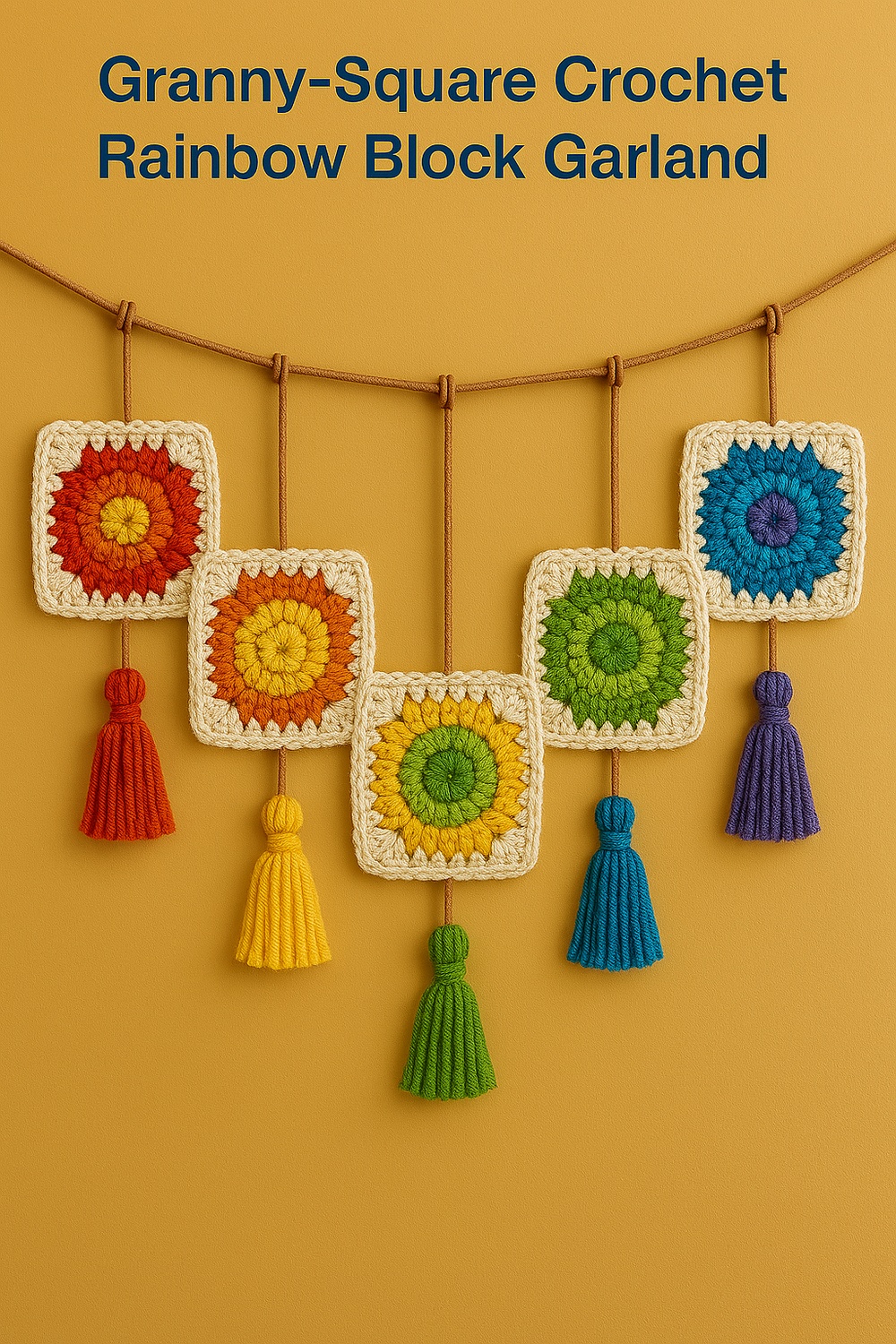 Granny Square Crochet Rainbow Block Garland