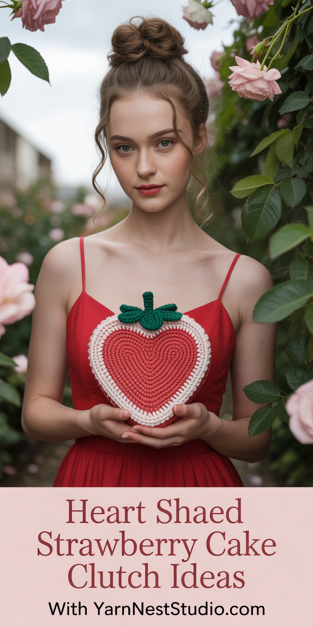 Heart Shaped Strawberry Cake Clutch with Leaf Accent