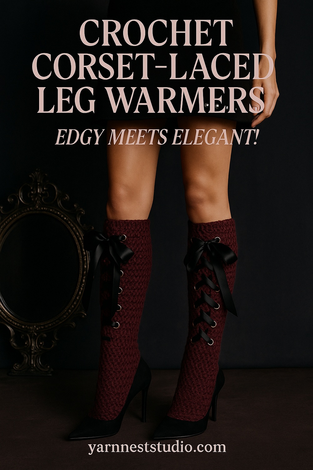 High Slit Leg Warmers with Satin Corset Lacing