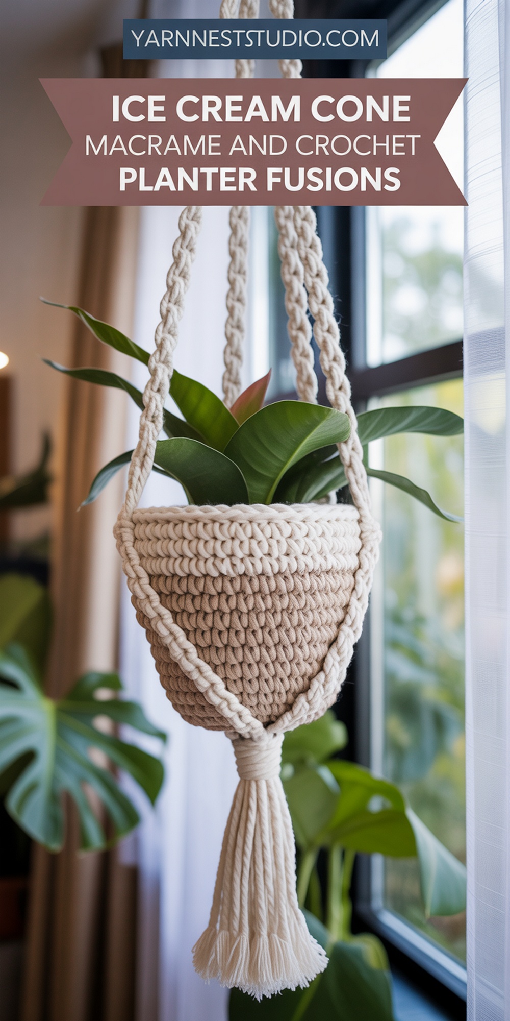 Ice Cream Cone Macrame and Crochet Planter Fusion