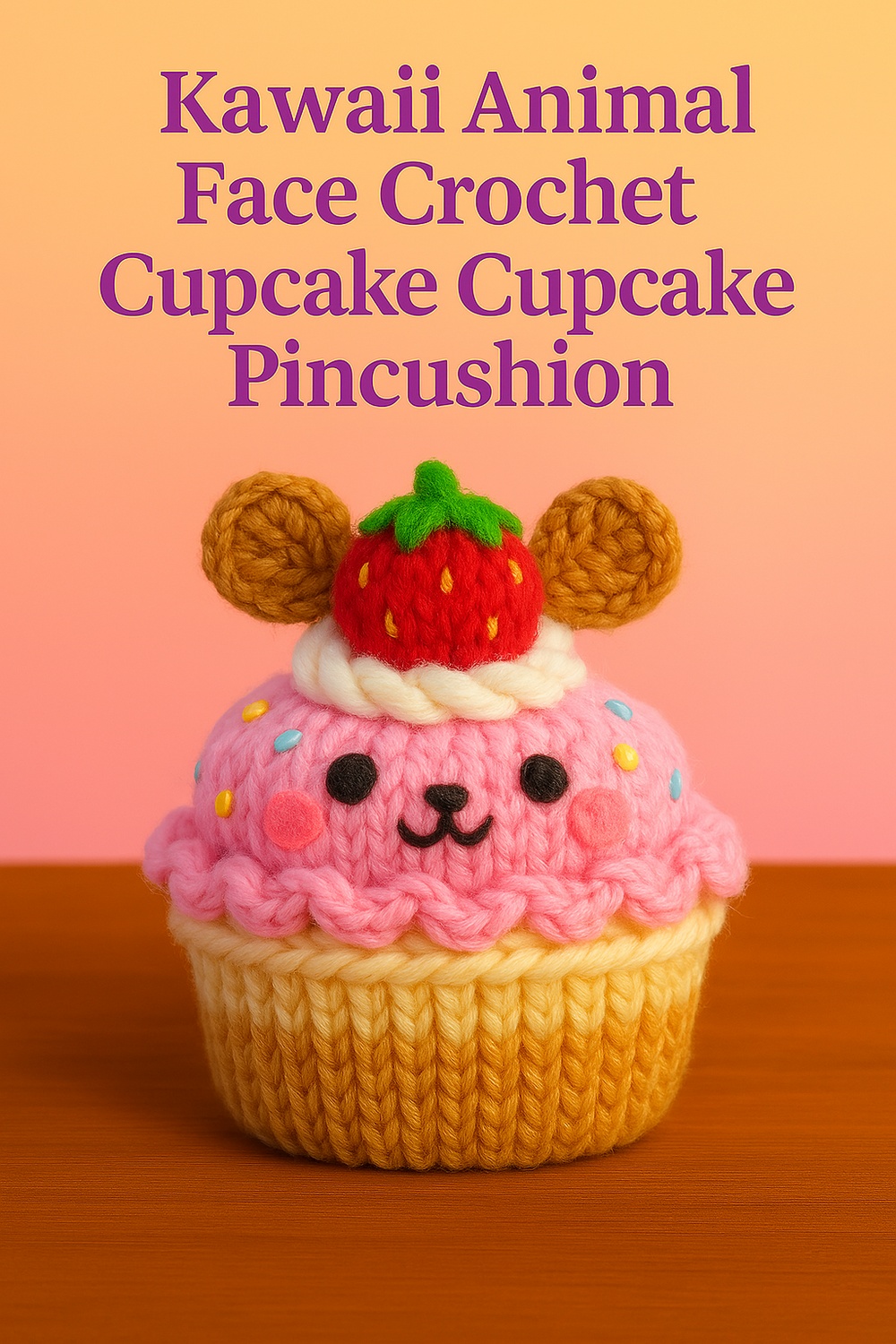 Kawaii Animal Face Crochet Cupcake Pincushion