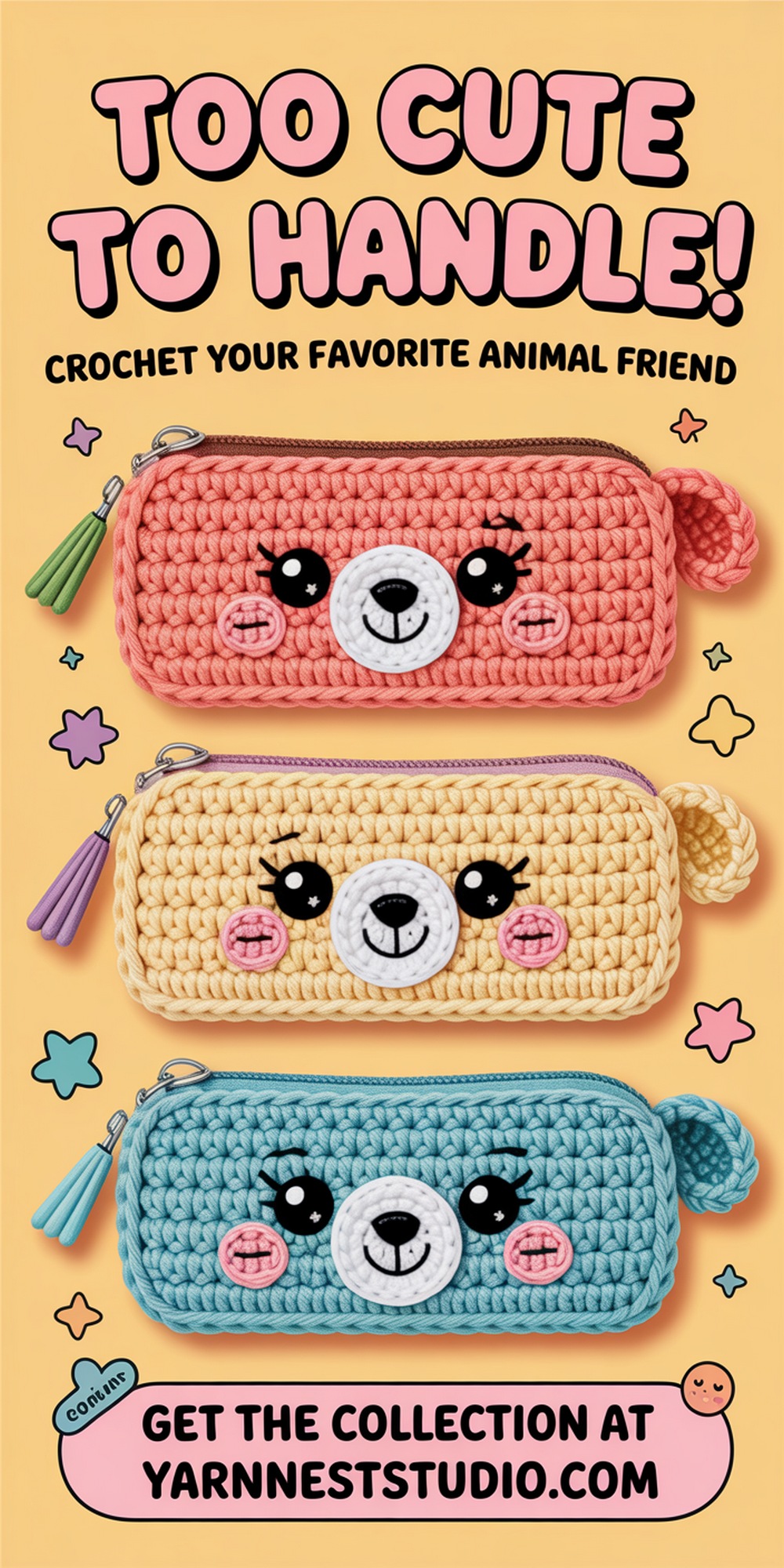 Kawaii Animal Friends Pencil Case (Bear, Cat, Bunny)