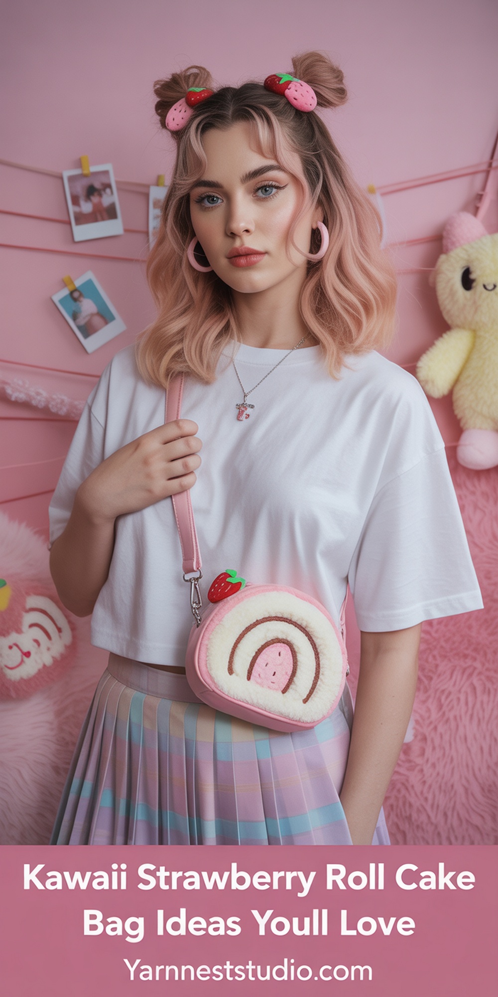 Kawaii Strawberry Roll Cake Crossbody Purse