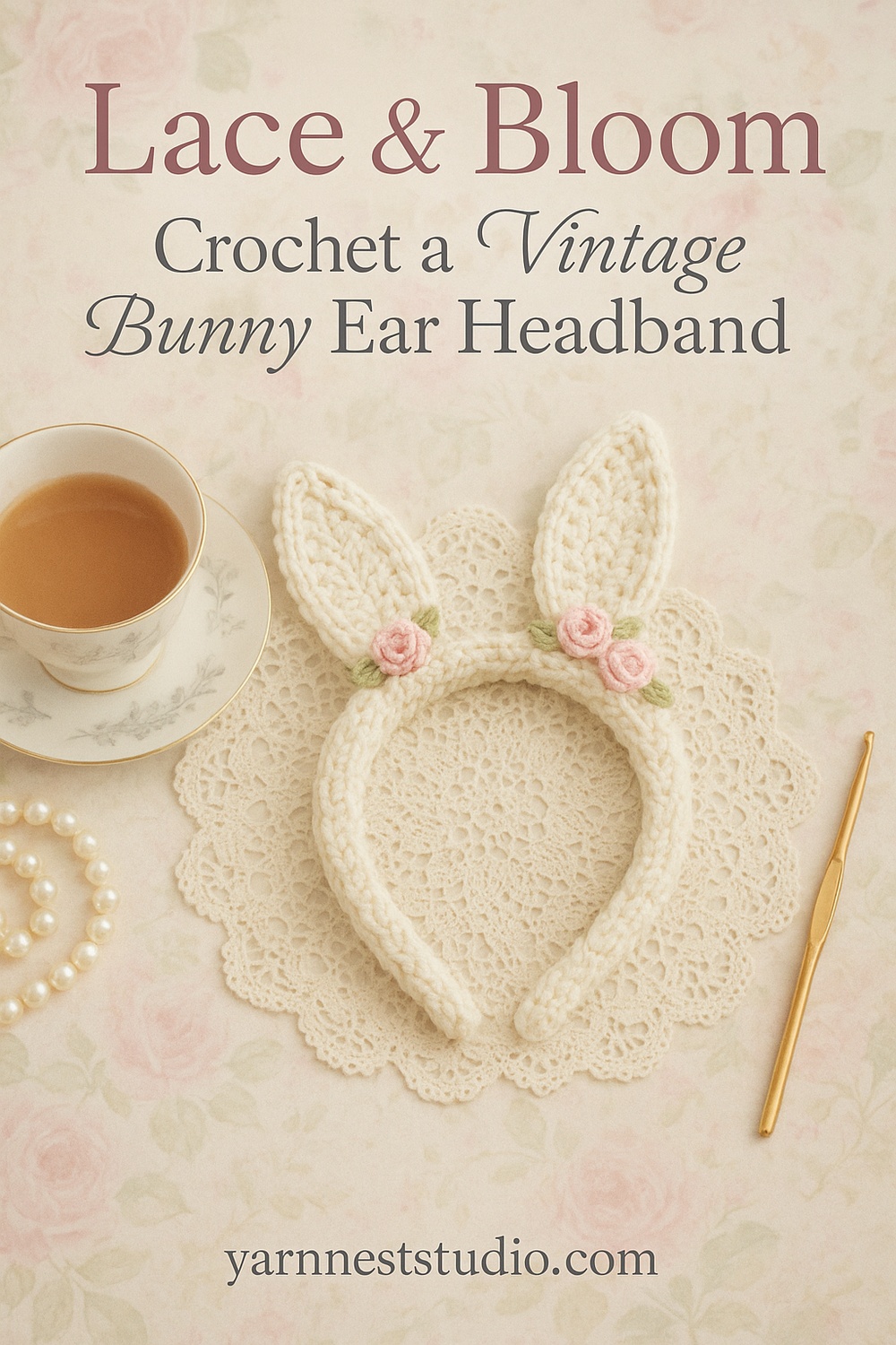 Lacy Vintage Inspired Bunny Ears with Floral Accents