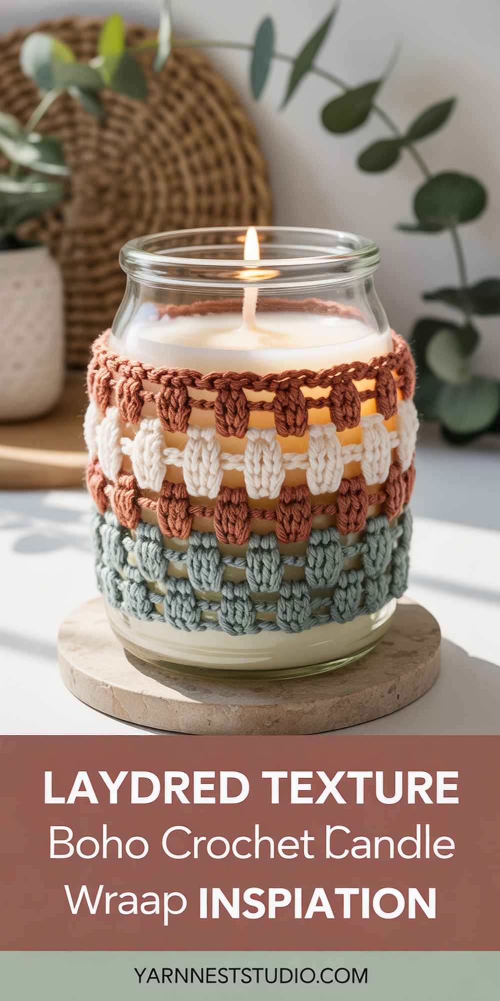 Layered Texture Boho Crochet Candle Wrap Inspiration