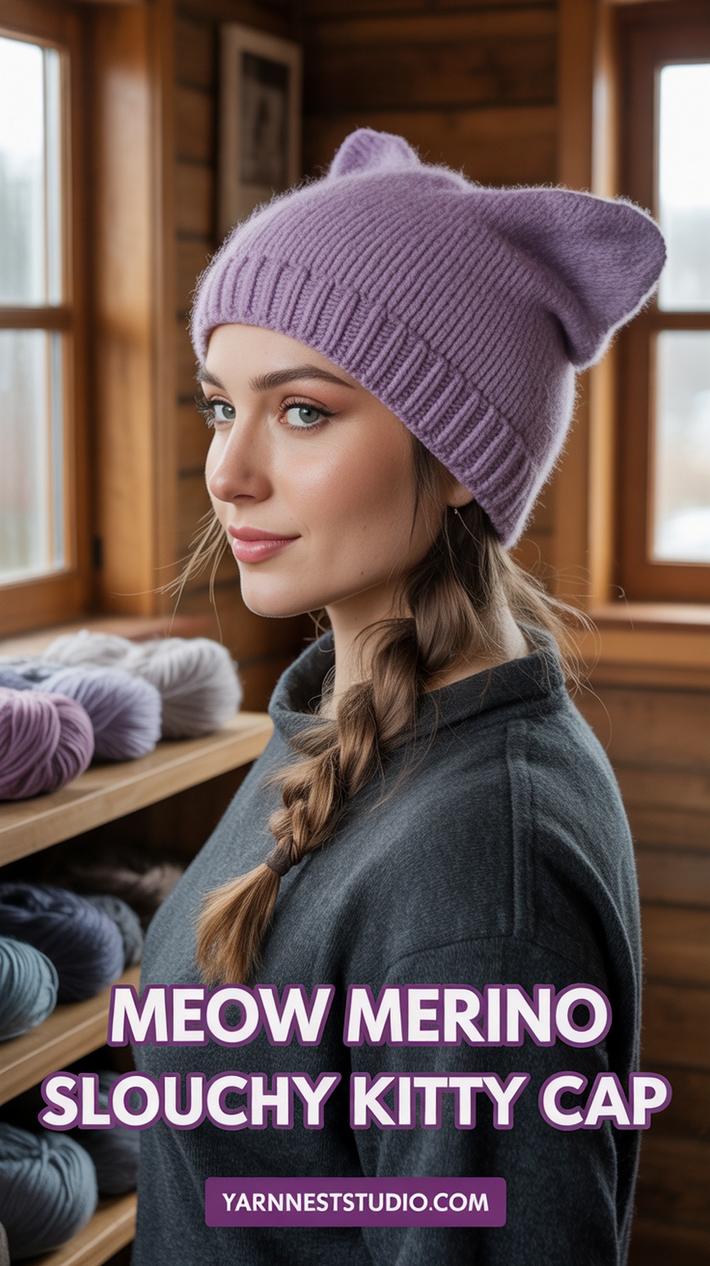 Meow Merino Slouchy Kitty Cap