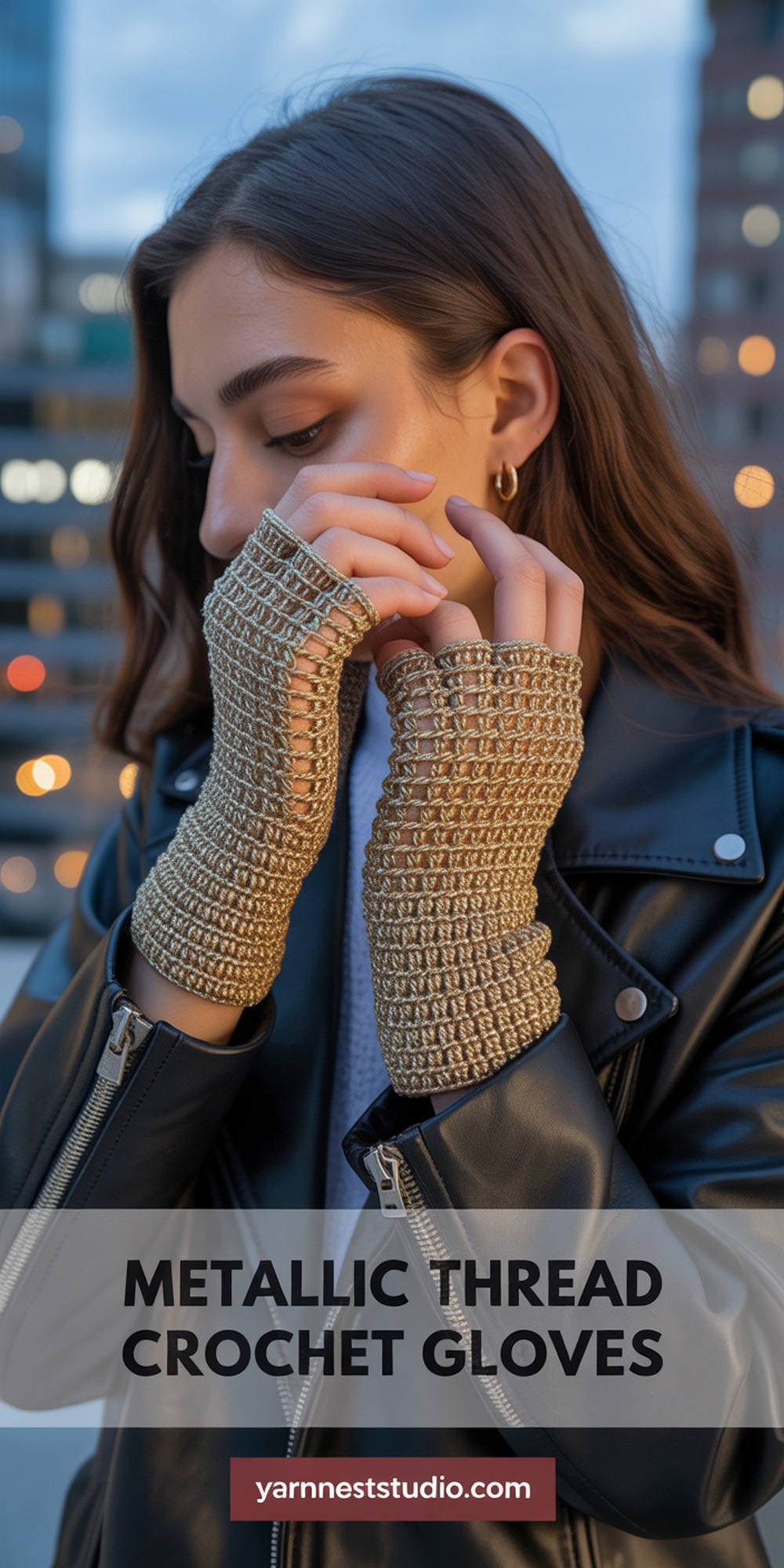 Metallic Thread Crochet Gloves