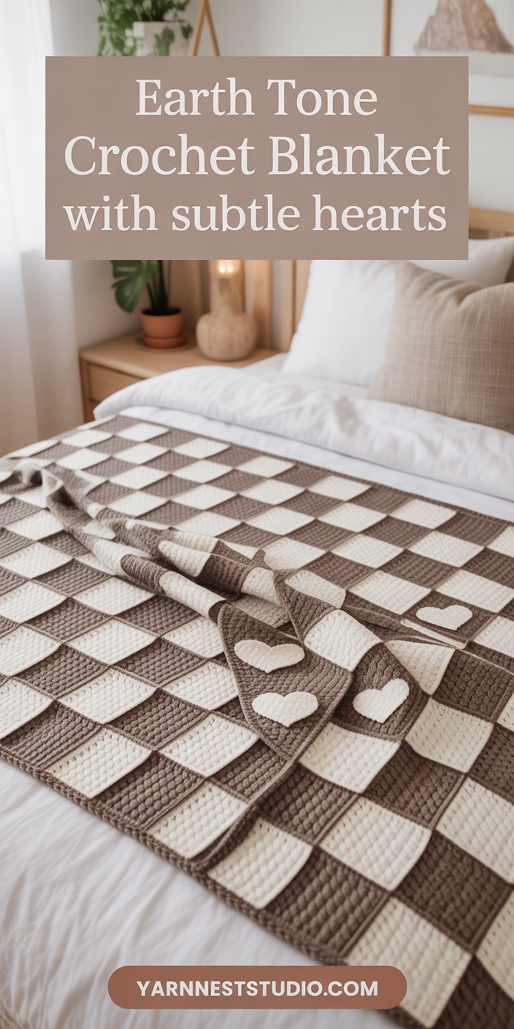 Minimalist Crochet Throw in Earth Tones with Invisible Heart Patterns