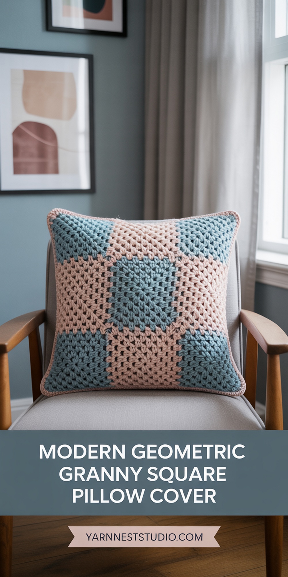 Modern Geometric Granny Square Pillow Cover