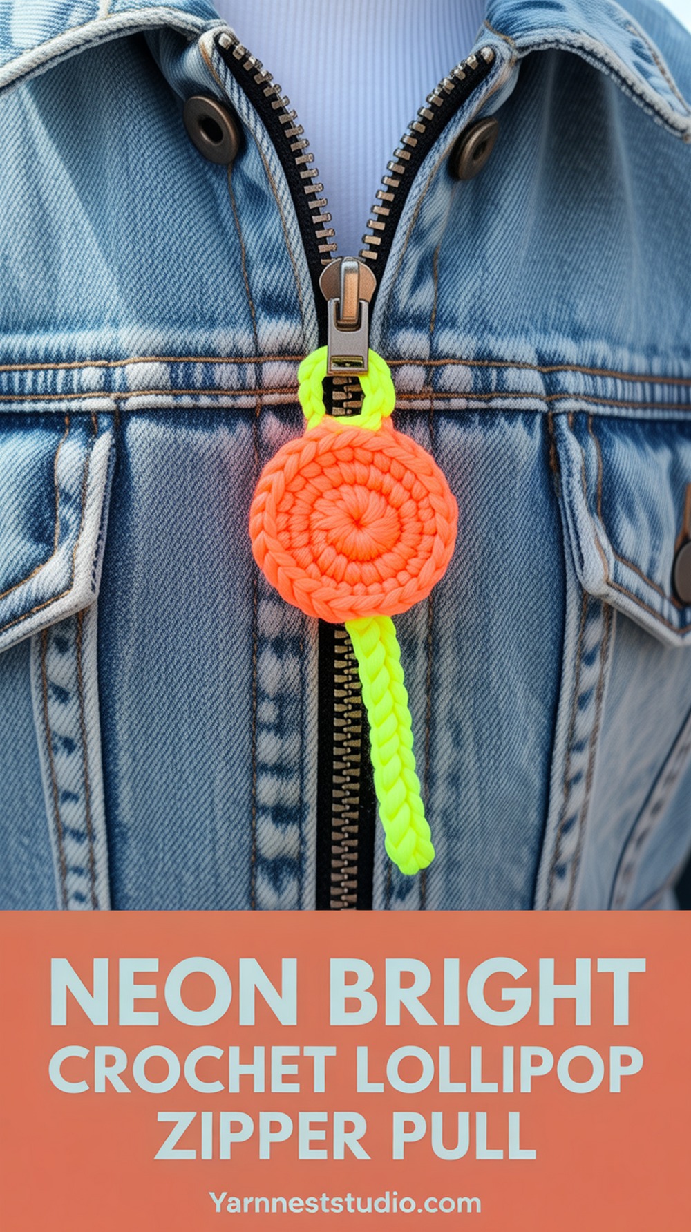 Neon Bright Crochet Lollipop Zipper Pull