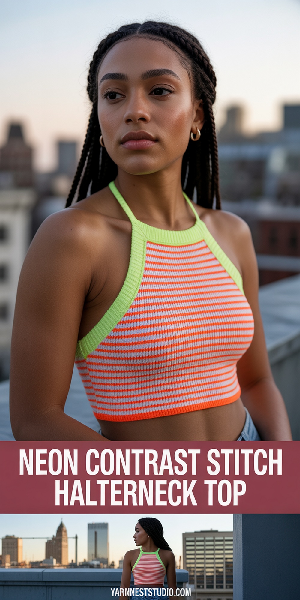 Neon Contrast Stitch Halterneck Top