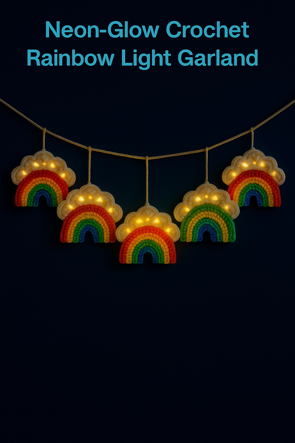 Neon Glow Crochet Rainbow Light Garland
