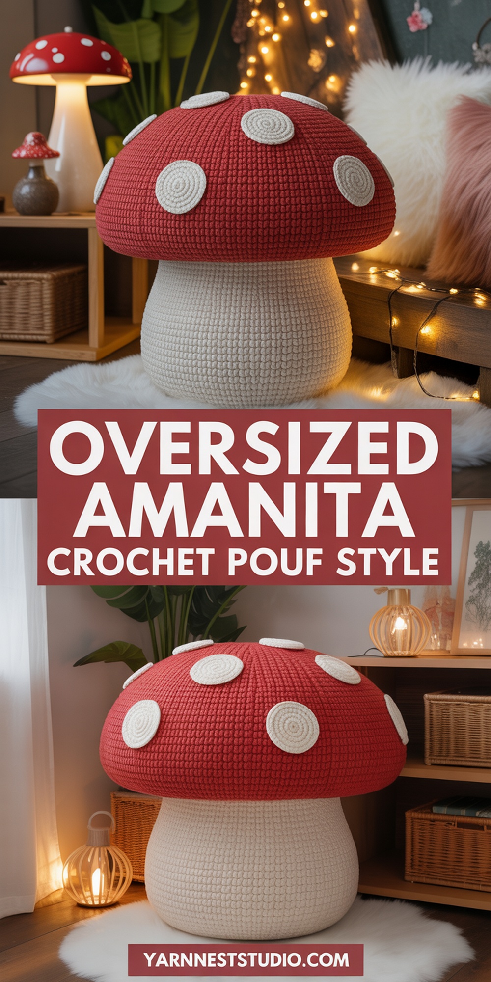 Oversized Amanita Inspired Crochet Ottoman