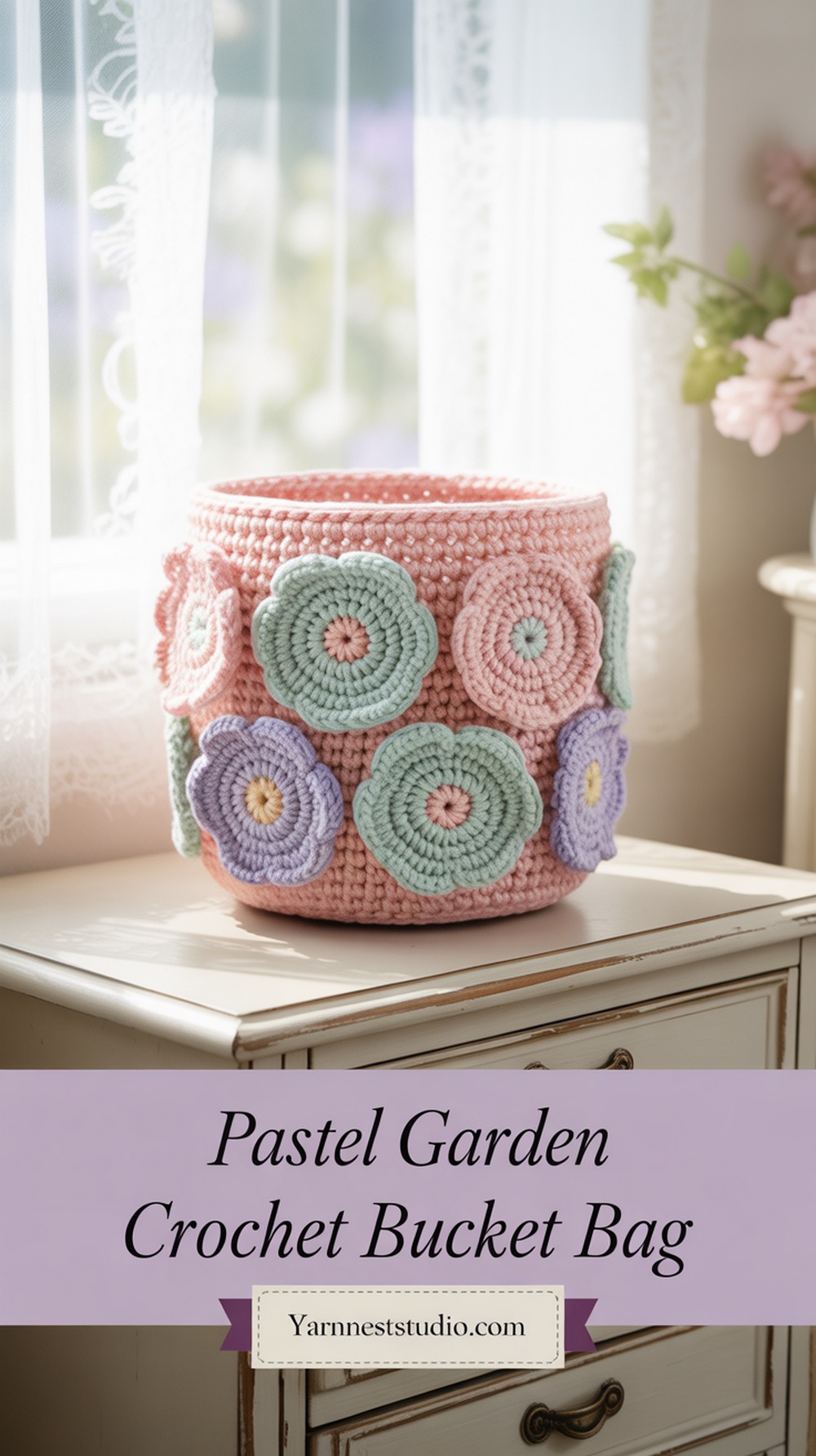 Pastel Garden Crochet Bucket Bag