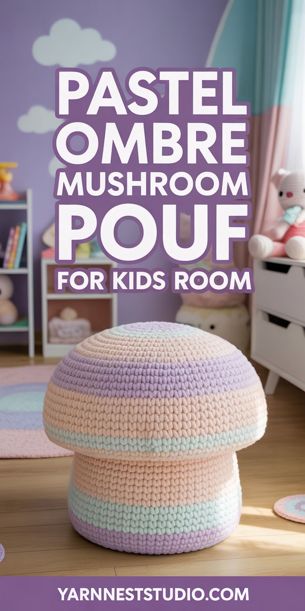 Pastel Ombre Mushroom Pouf for Kids Room
