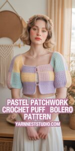 Pastel Patchwork Puff Sleeve Bolero