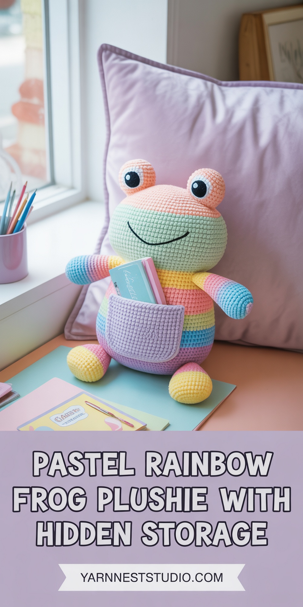 Pastel Rainbow Frog Plushie with Hidden Storage