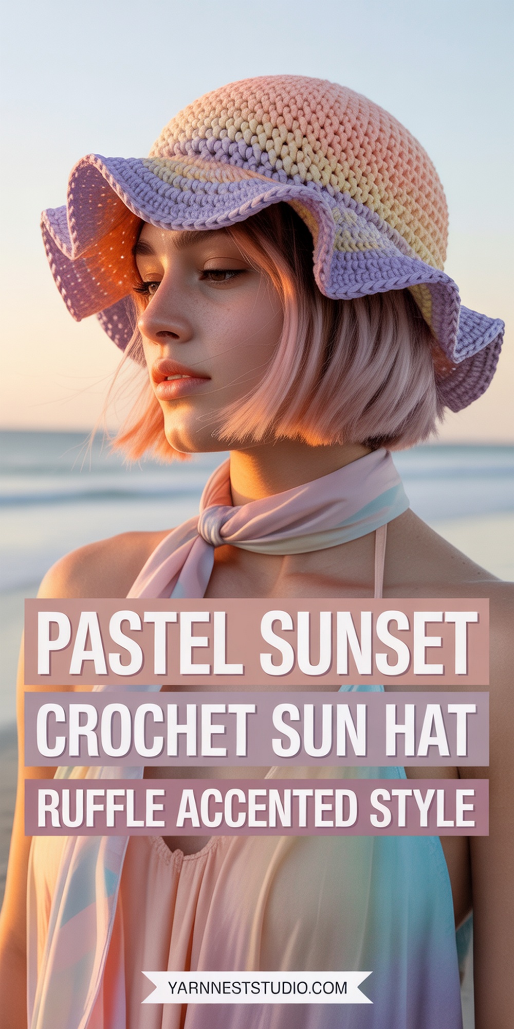 Pastel Sunset Crochet Sun Hat Ruffle Accented Style