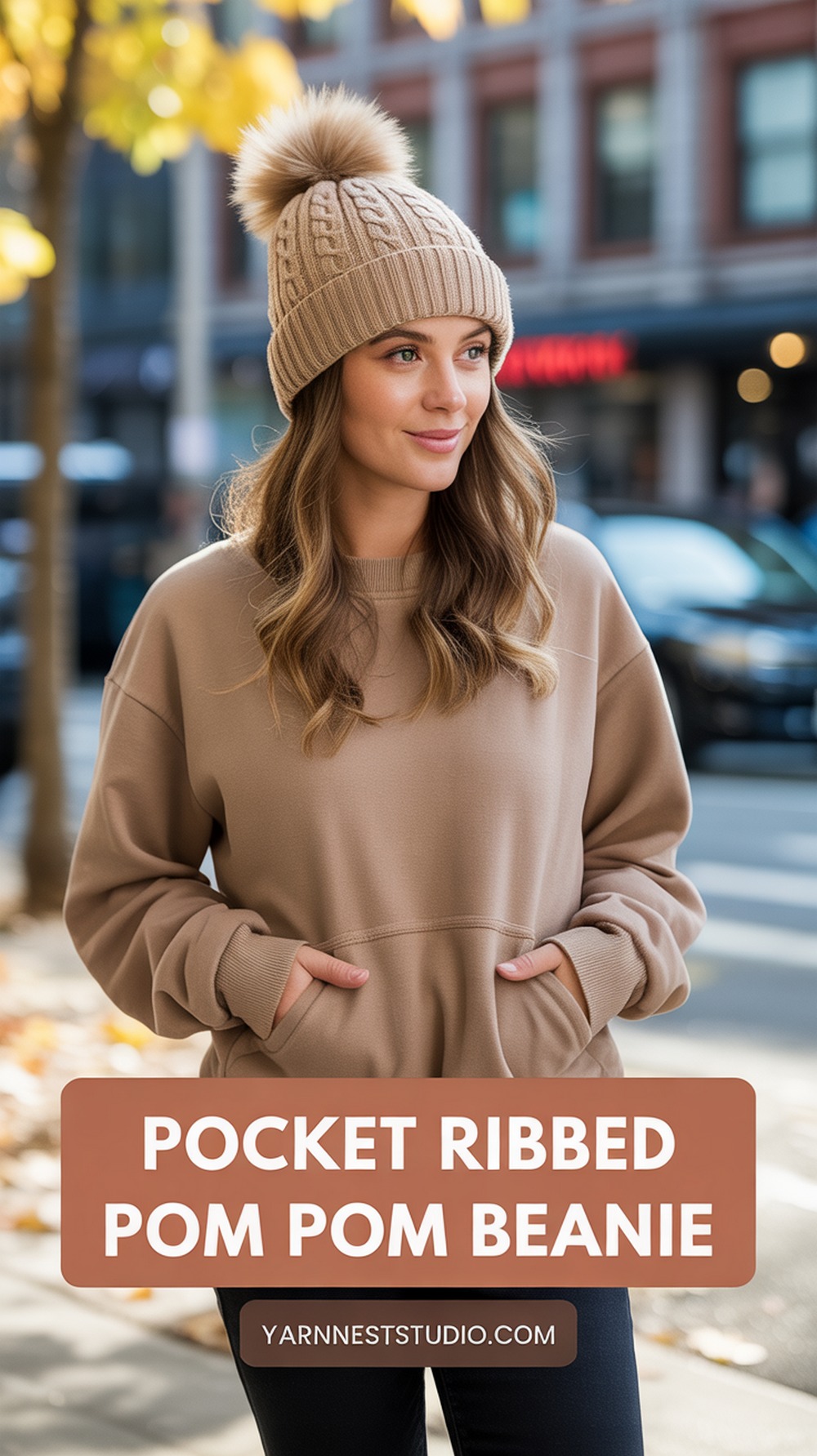 Pocket Ribbed Pom Pom Beanie