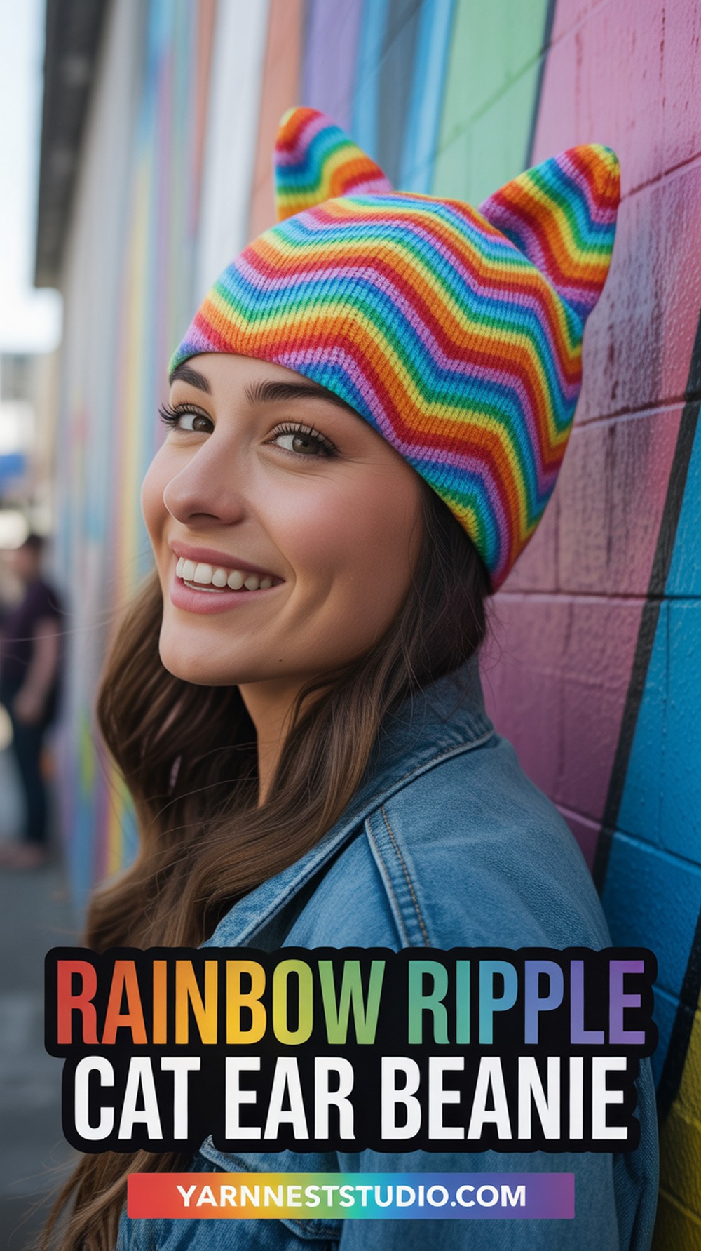Rainbow Ripple Cat Ear Beanie