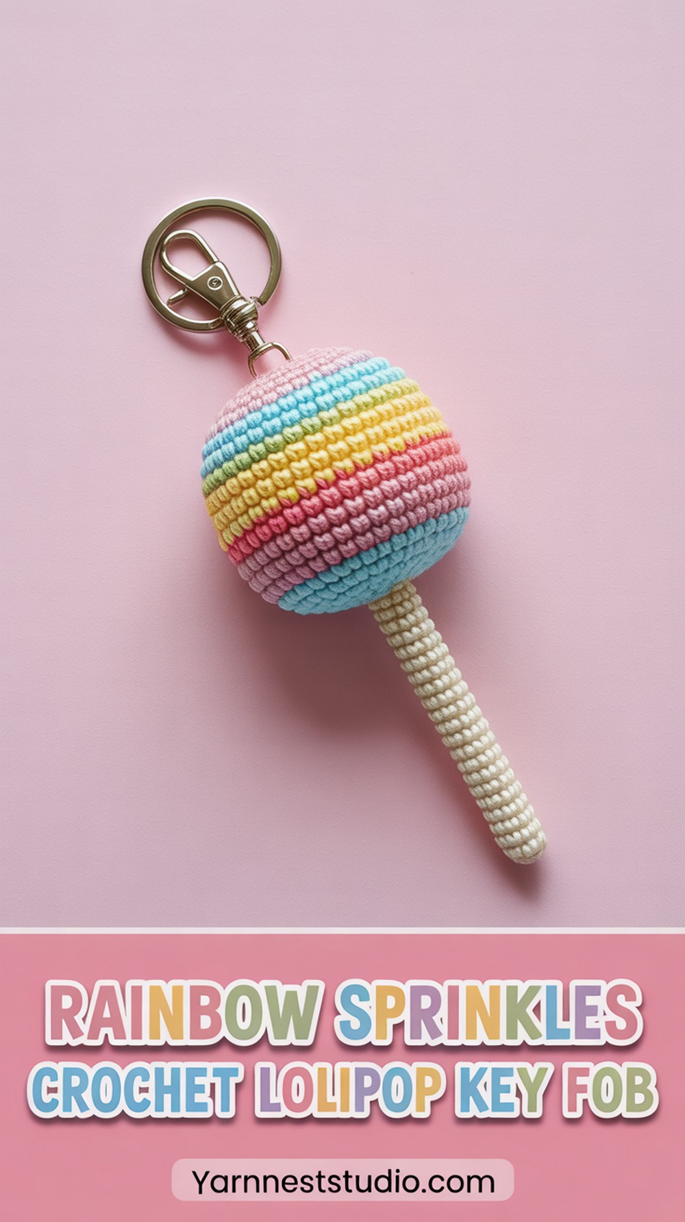 Rainbow Sprinkles Crochet Lollipop Key Fob