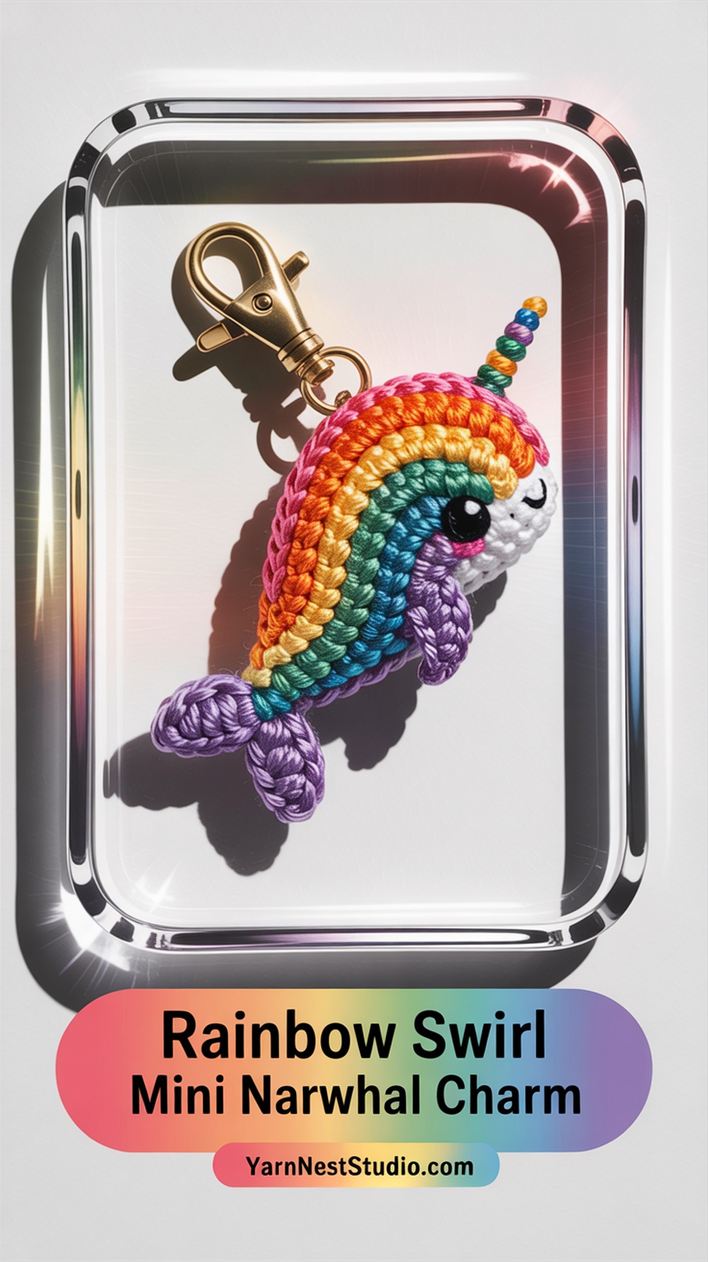 Rainbow Swirl Mini Narwhal Charm