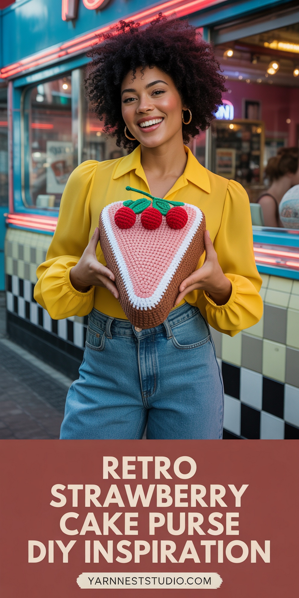 Retro Slice Strawberry Cake Bag with Beaded Cherries