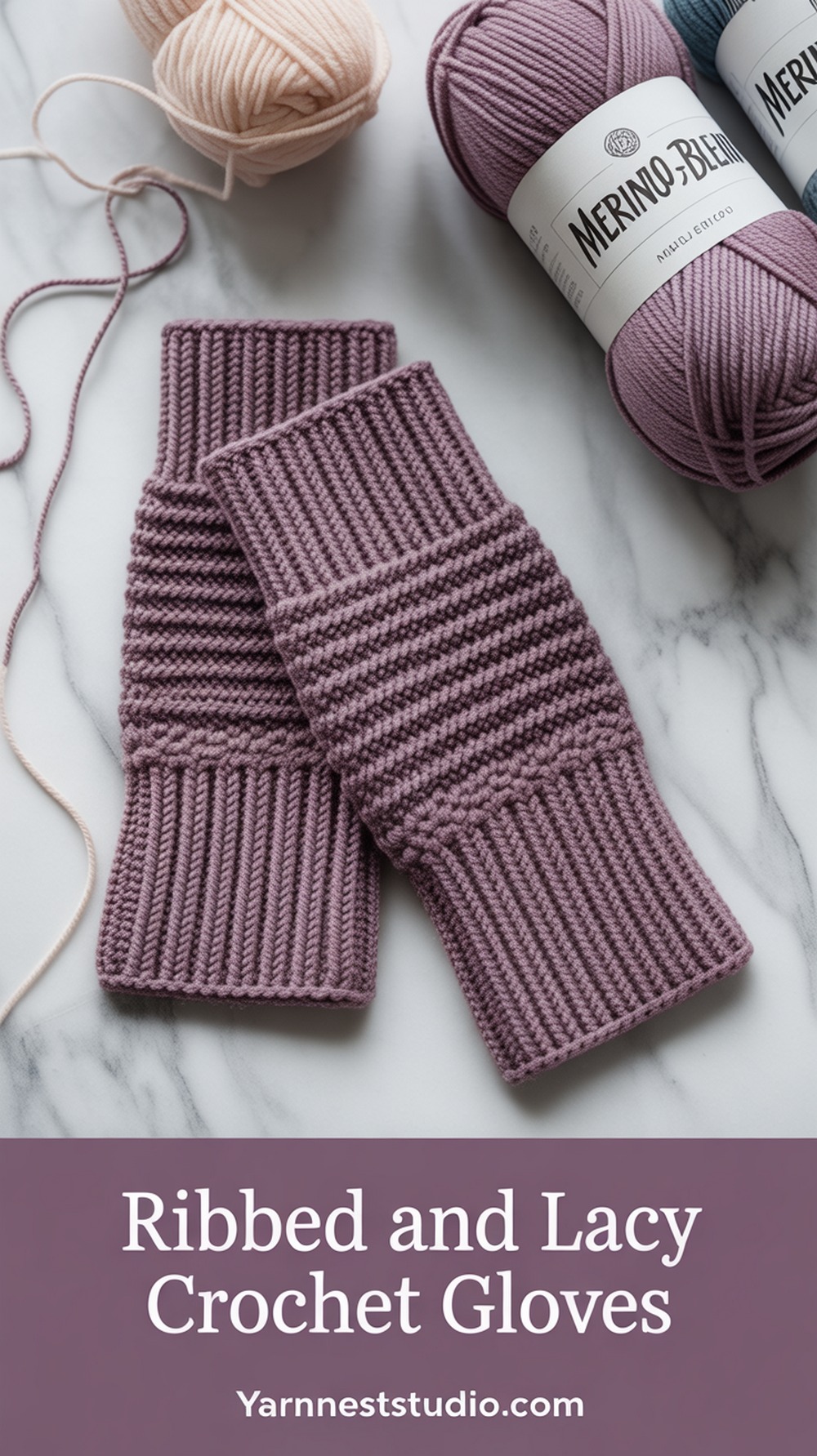 Ribbed and Lacy Crochet Gloves