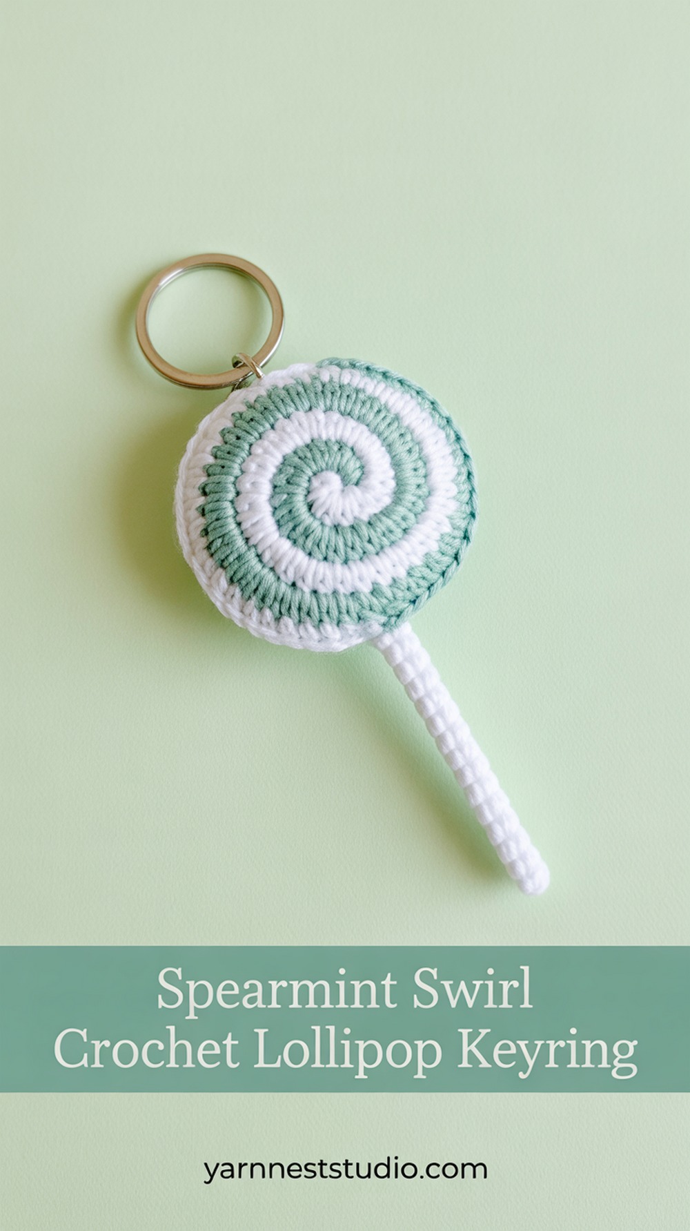 Spearmint Swirl Crochet Lollipop Keyring