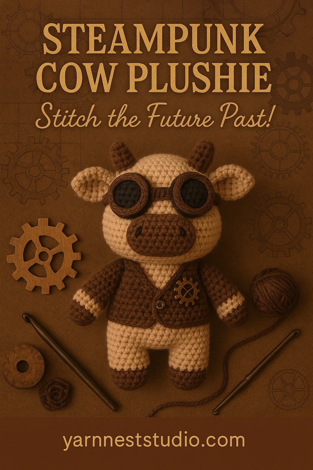 Steampunk Strawberry Cow with Gears and Goggles