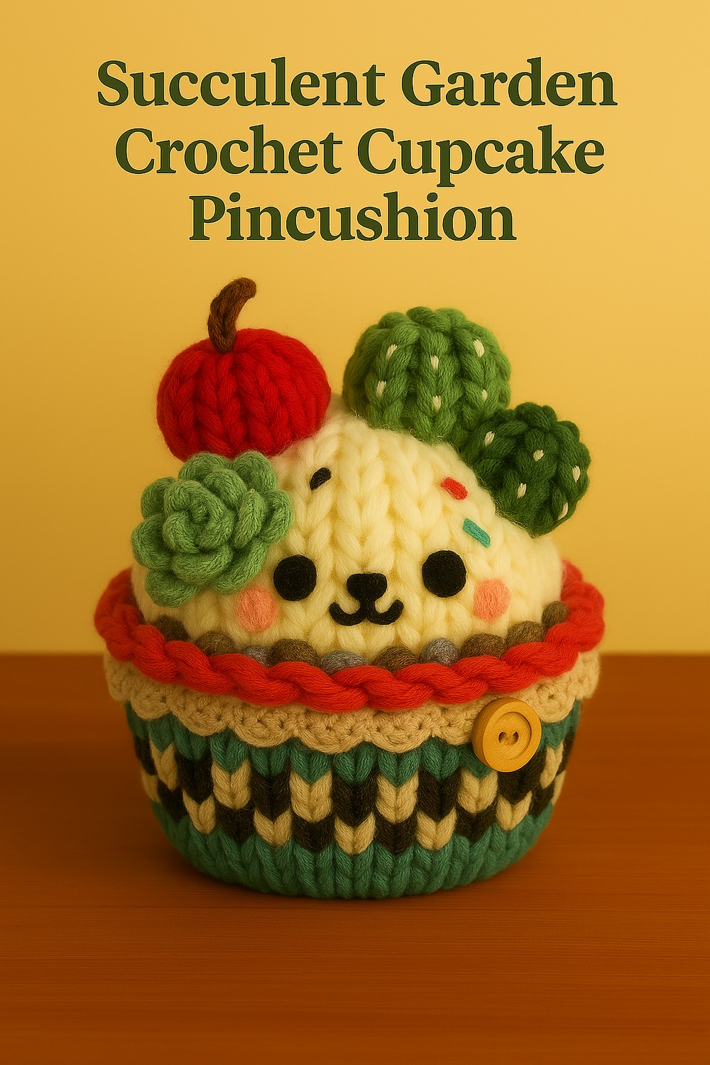 Succulent Garden Crochet Cupcake Pincushion