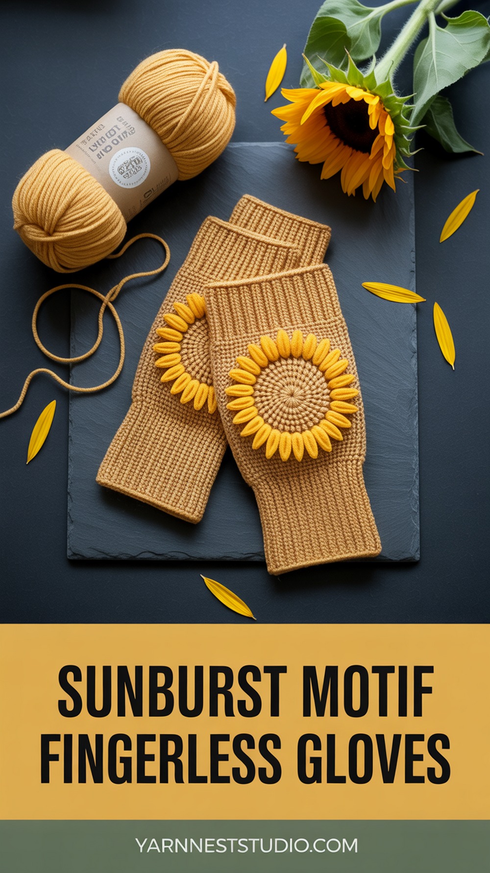 Sunburst Motif Fingerless Gloves