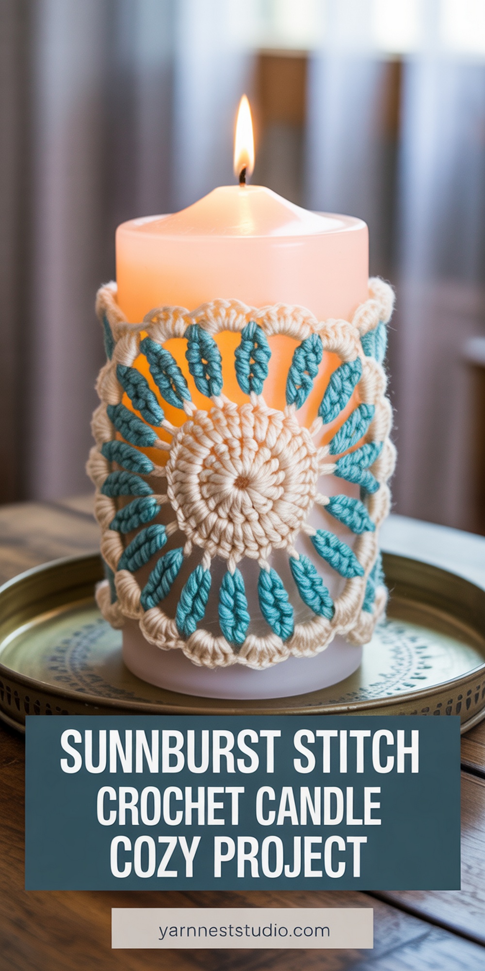 Sunburst Stitch Boho Crochet Candle Cozy Project