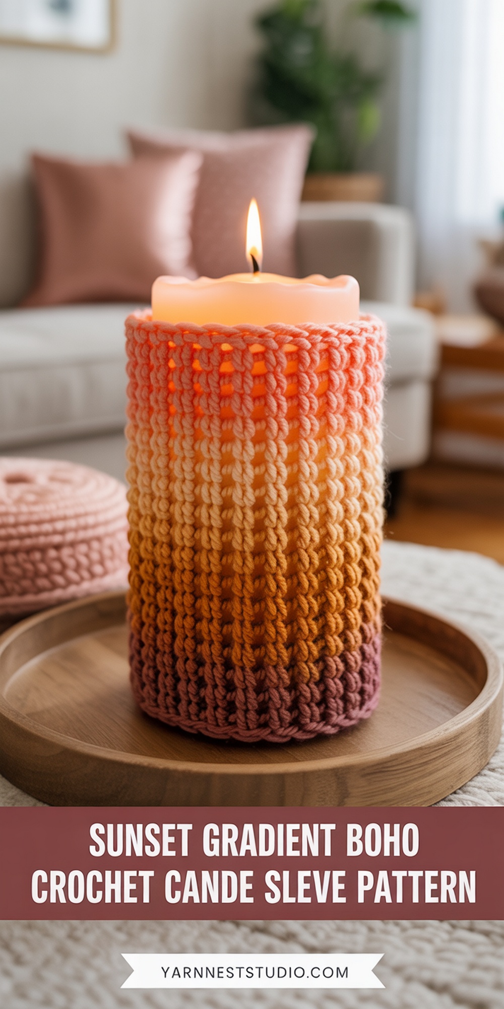Sunset Gradient Boho Crochet Candle Sleeve Pattern