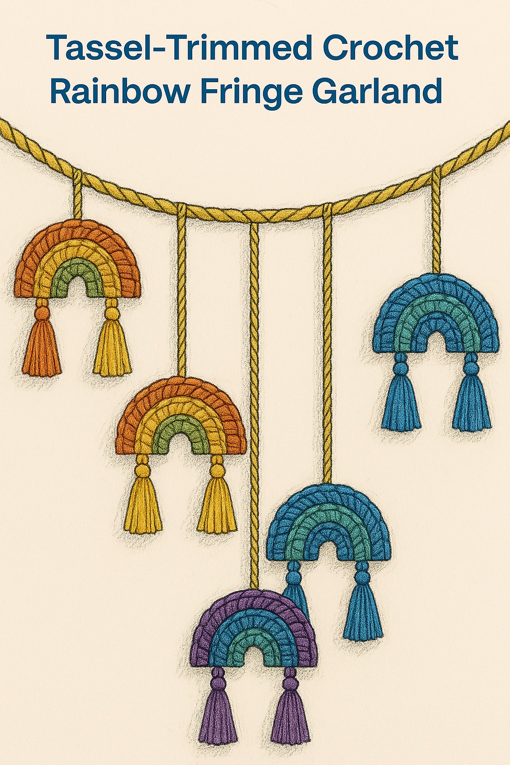 Tassel Trimmed Crochet Rainbow Fringe Garland