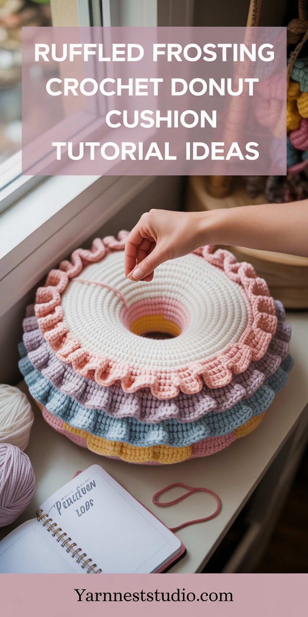 Textured Donut Cushion with Ruffled Frosting Top