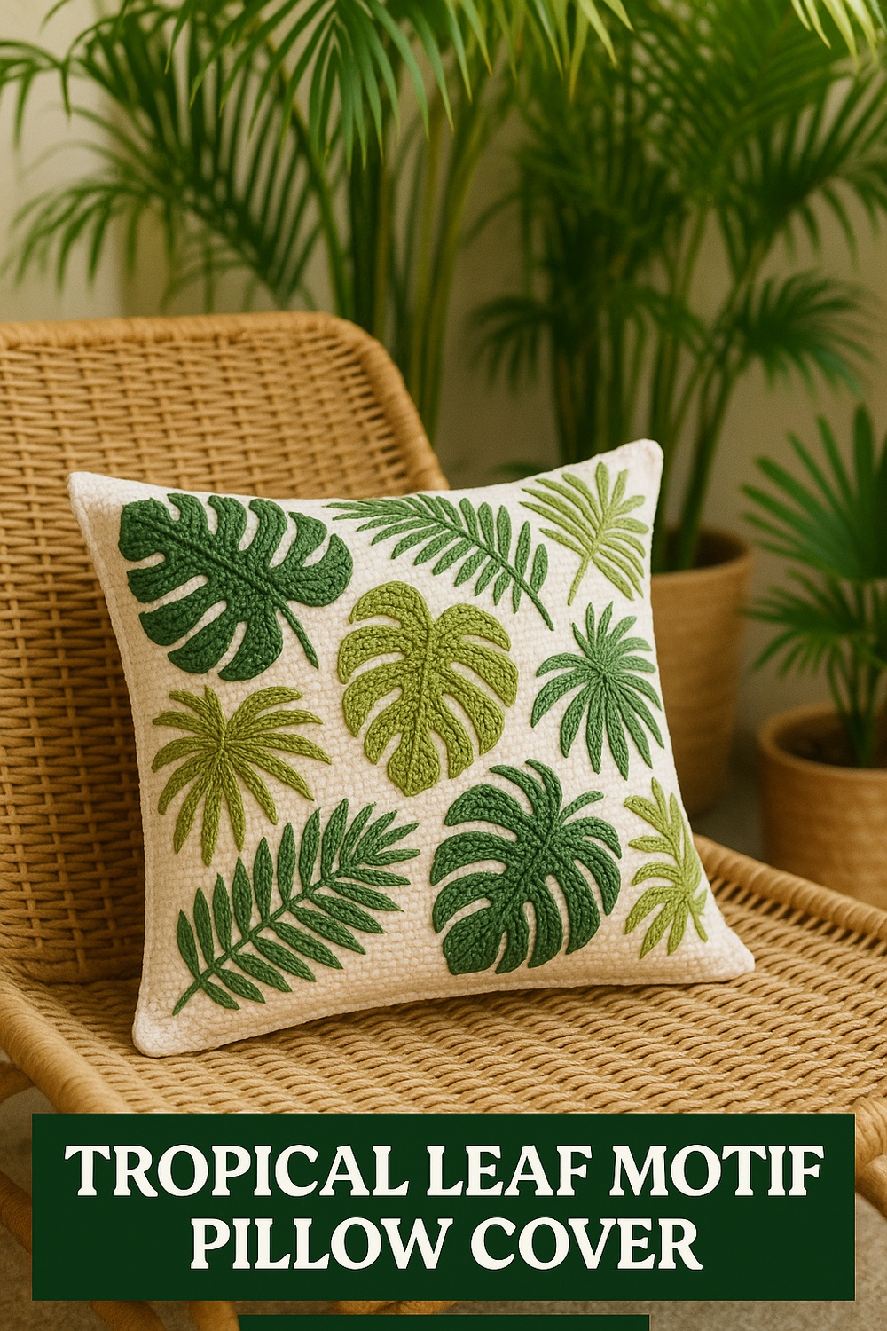 Tropical Leaf Motif Pillow Cover