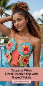 Tropical Vibes Floral Crochet Top with Raised Petals