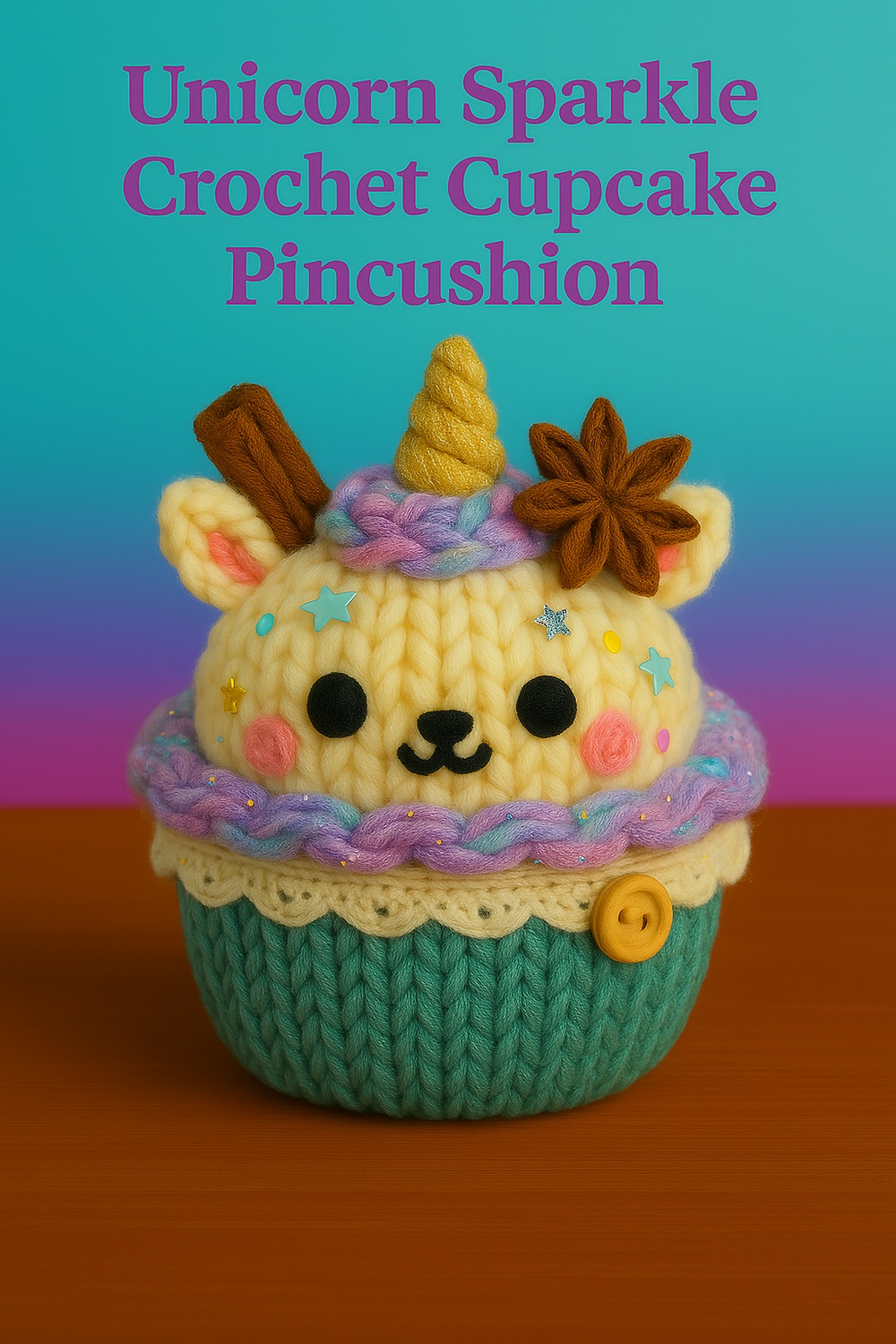Unicorn Sparkle Crochet Cupcake Pincushion