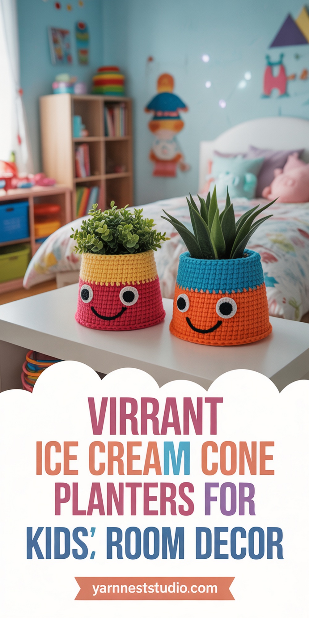 Vibrant Ice Cream Cone Planters for Kids Room Decor