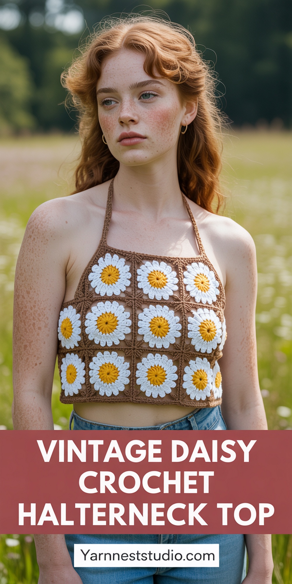 Vintage Daisy Crochet Halterneck Top