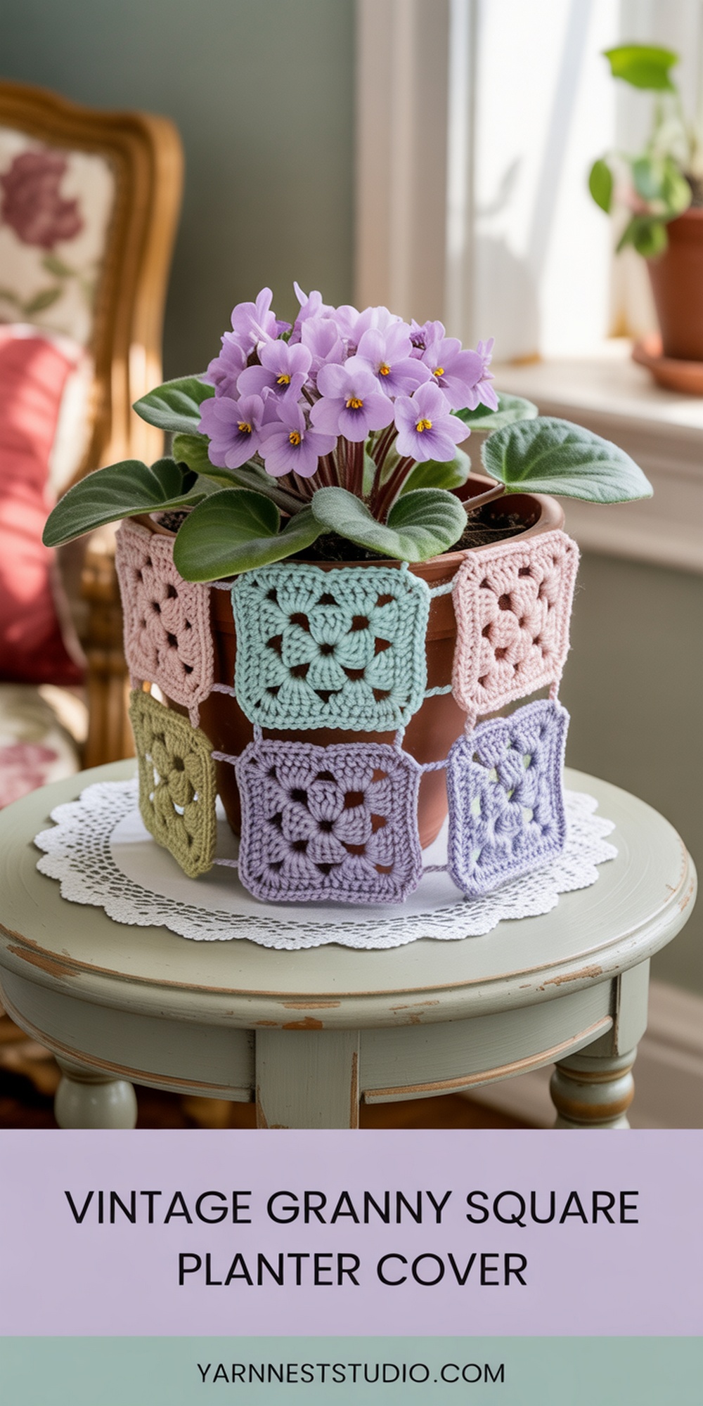 Vintage Granny Square Planter Cover