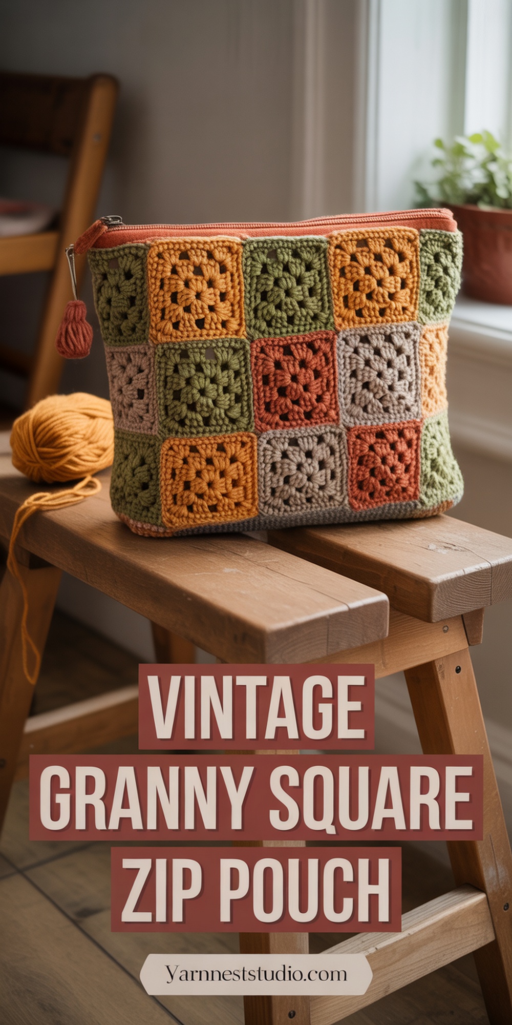Vintage Granny Square Zip Pouch