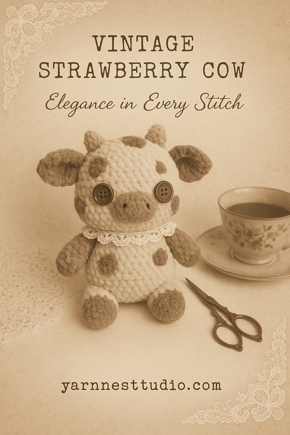 Vintage Lace Strawberry Cow with Button Eyes