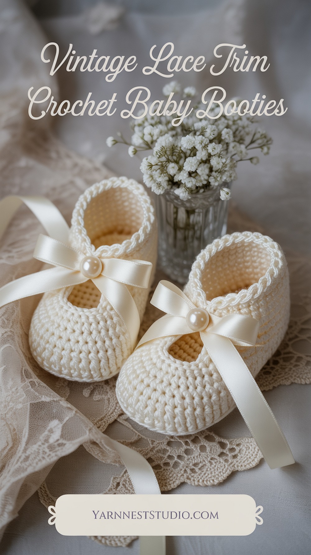Vintage Lace Trim Crochet Baby Booties
