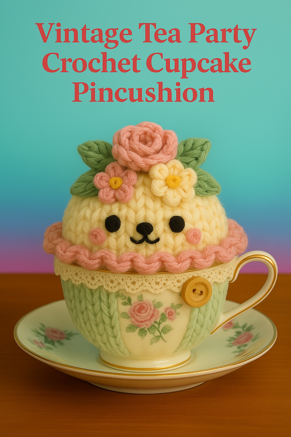 Vintage Tea Party Crochet Cupcake Pincushion